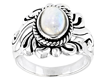 Picture of White rainbow moonstone rhodium over sterling silver ring