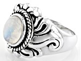 White rainbow moonstone rhodium over sterling silver ring