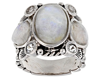 Picture of White rainbow moonstone rhodium over sterling silver ring