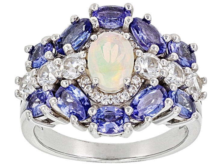 White Ethiopian Opal Rhodium Over Sterling Silver Ring 3.12