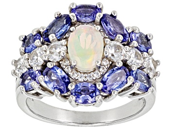 Picture of Multi-color Opal Rhodium Over Sterling Silver Ring 3.12ctw