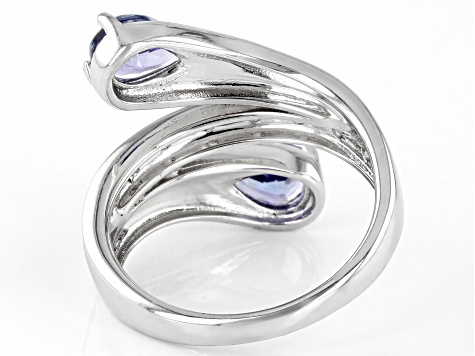 Blue Tanzanite Rhodium Over Sterling Silver Bypass Ring 1.34ctw