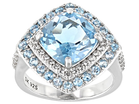 Blue Topaz Rhodium Over Sterling Silver Ring 4.80ctw