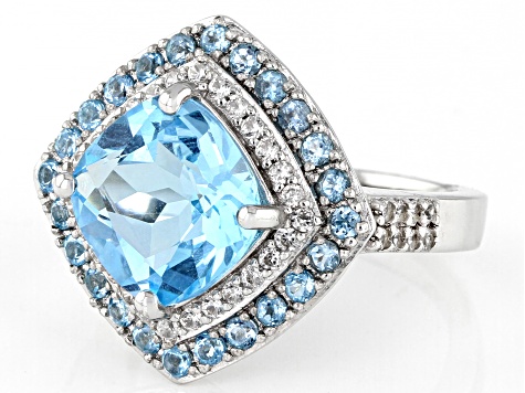Blue Topaz Rhodium Over Sterling Silver Ring 4.80ctw