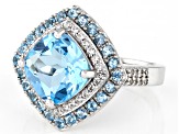 Blue Topaz Rhodium Over Sterling Silver Ring 4.80ctw