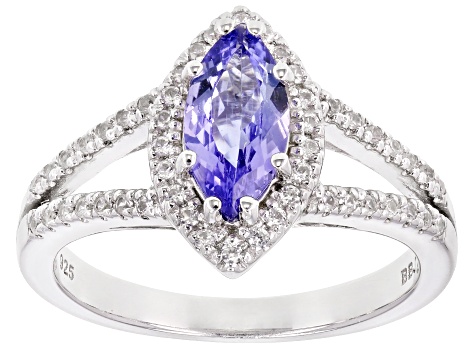 Blue Tanzanite Rhodium Over Sterling Silver Ring 1.26ctw