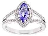 Blue Tanzanite Rhodium Over Sterling Silver Ring 1.26ctw