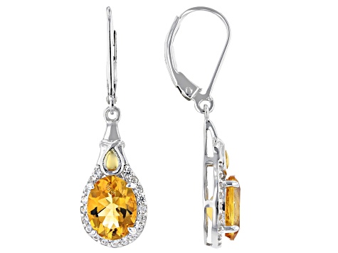 Yellow citrine rhodium and 18k gold over sterling silver earrings 3.16ctw