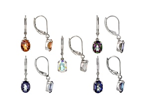 Multi Color Mystic Topaz Rhodium Over Silver Earrings Box Set of 5 Pairs 15.50ctw