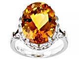 Yellow Citrine Rhodium Over Sterling Silver Ring 6.74ct