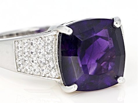 Purple amethyst rhodium over sterling silver ring 4.09ctw