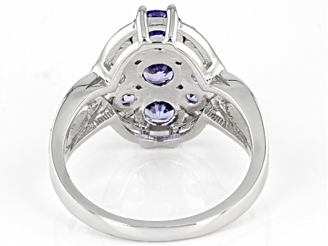 Blue Tanzanite Rhodium Over Sterling Silver Cluster Ring 2.01ctw