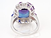Bi-color Fluorite Rhodium Over Silver Ring 7.19ctw