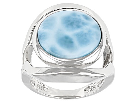 Blue larimar Rhodium Over Sterling Silver "Spinner" Ring