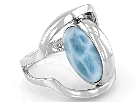 Blue larimar Rhodium Over Sterling Silver "Spinner" Ring