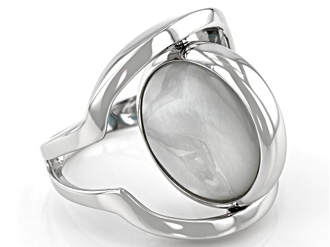 Blue larimar Rhodium Over Sterling Silver "Spinner" Ring