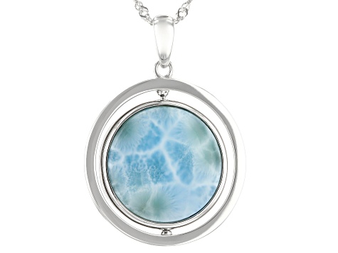 Blue Larimar Rhodium Over Silver Reversible Pendant With Chain