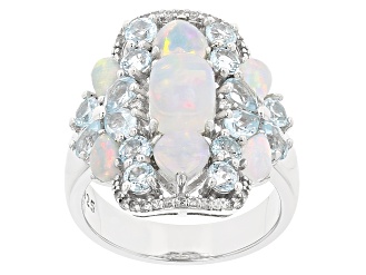 Multi-Color Ethiopian Opal Rhodium Over Sterling Silver Ring 3.92ctw