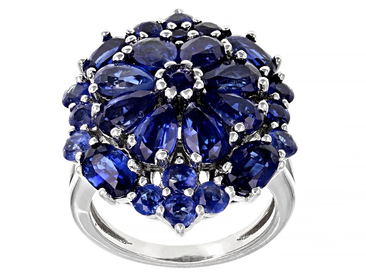 Blue Kyanite Rhodium Over Sterling Silver Ring 7.55ctw