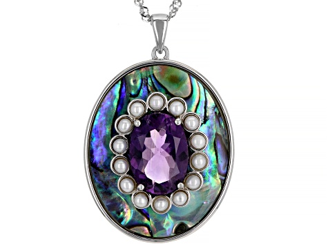 Purple Amethyst Rhodium Over Sterling Silver Pendant With Chain 4.89ct