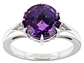 Purple African Amethyst Rhodium Over Sterling Silver Solitaire Ring 3.08ct