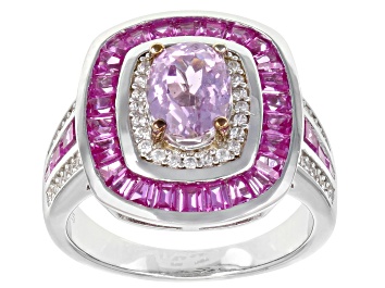 Picture of Pink Kunzite Rhodium Over Sterling Silver Ring 2.92ctw