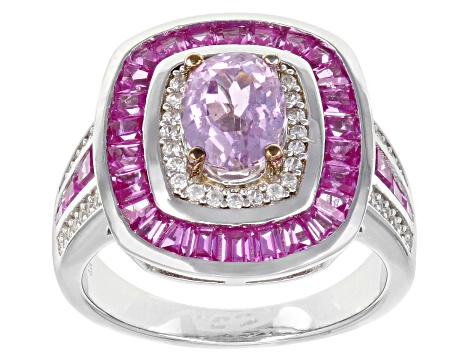 Pink Kunzite Rhodium Over Sterling Silver Ring 2.92ctw