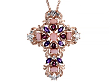 Picture of Pink Opal 18k Rose Gold Over Silver Cross Pendant With Chain 3.09ctw