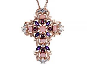 Pink Opal 18k Rose Gold Over Silver Cross Pendant With Chain 3.09ctw