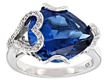 Picture of Blue Lab Created Spinel Rhodium Over Silver Ring 7.97ctw