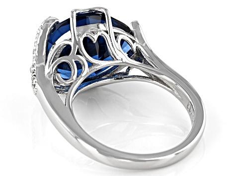 Blue Lab Created Spinel Rhodium Over Silver Ring 7.97ctw