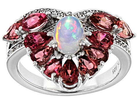 Multicolor Ethiopian Opal Rhodium Over Sterling Silver Ring 2.33ctw