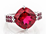 Red Lab Created Ruby Rhodium Over Sterling Silver Ring 8.15ctw