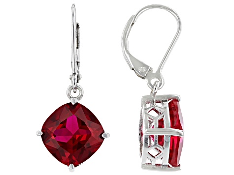 Red Lab Created Ruby Rhodium Over Silver Earrings 10.20ctw