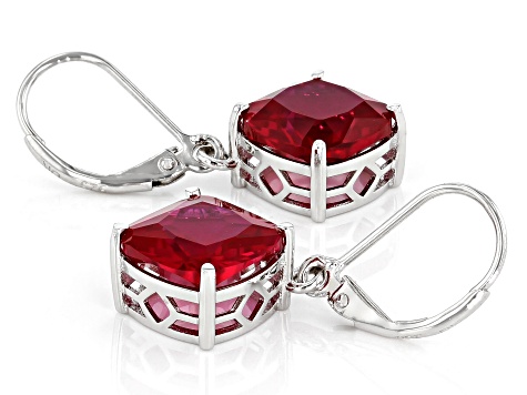 Red Lab Created Ruby Rhodium Over Silver Earrings 10.20ctw
