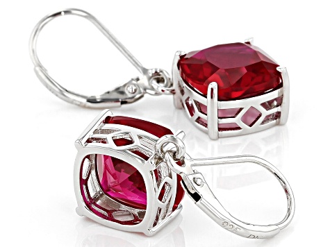 Red Lab Created Ruby Rhodium Over Silver Earrings 10.20ctw