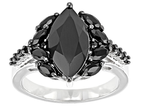 Marquise and Round Black Spinel Rhodium Over Sterling Silver Ring 3.30ctw