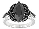 Marquise and Round Black Spinel Rhodium Over Sterling Silver Ring 3.30ctw