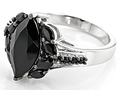Marquise and Round Black Spinel Rhodium Over Sterling Silver Ring 3.30ctw