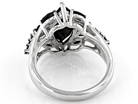 Marquise and Round Black Spinel Rhodium Over Sterling Silver Ring 3.30ctw