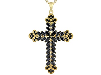 Sterling Silver 3.29ctw Black Spinel Cross Pendant With 18' Beaded Chain