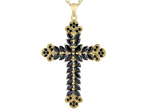 Black Spinel 18K Yellow Gold Over Sterling Silver Cross Pendant With Chain  2.66ctw