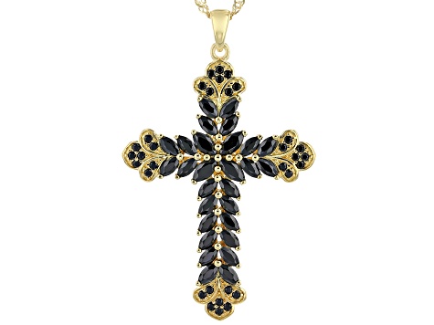 Black Spinel 18K Yellow Gold Over Sterling Silver Cross Pendant With Chain 2.66ctw