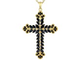 Black Spinel 18K Yellow Gold Over Sterling Silver Cross Pendant With Chain 2.66ctw