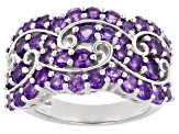 Purple Round African Amethyst Rhodium Over Sterling Silver Ring 2.13ctw
