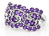 Purple Round African Amethyst Rhodium Over Sterling Silver Ring 2.13ctw