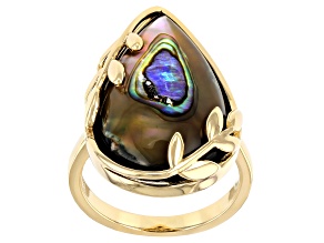 Multi-Color Abalone Shell 18k Yellow Gold Over Silver Ring