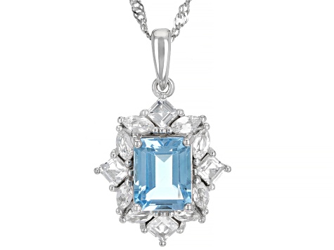 Blue Topaz Rhodium Over Sterling Silver Pendant With Chain 3.59ctw ...