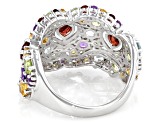 Multi-color gemstone Rhodium Over Sterling Silver Band Ring 3.28ctw