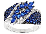 Blue Lab Created Spinel Rhodium Over Sterling Silver Ring 1.51ctw